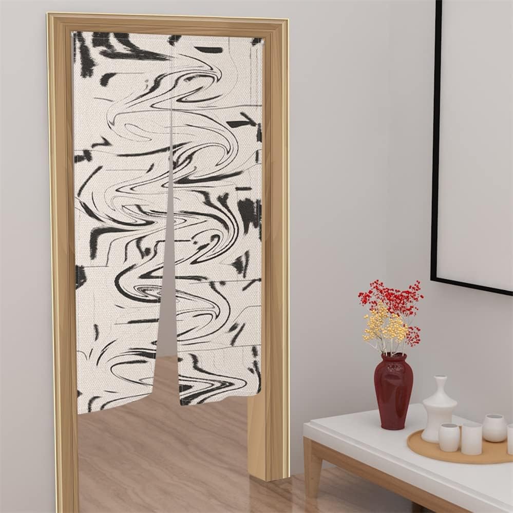 Leowefowa Noren – Cortina de puerta de estilo japonés, pintura abstracta de muiré, cortina de puerta, tratamiento de ventana, panel de tapiz para