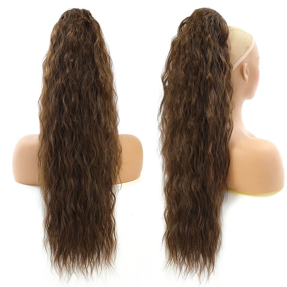 megicaebeauty – Extensiones de cabello sintético rizado con cordón ondulado (marrón)