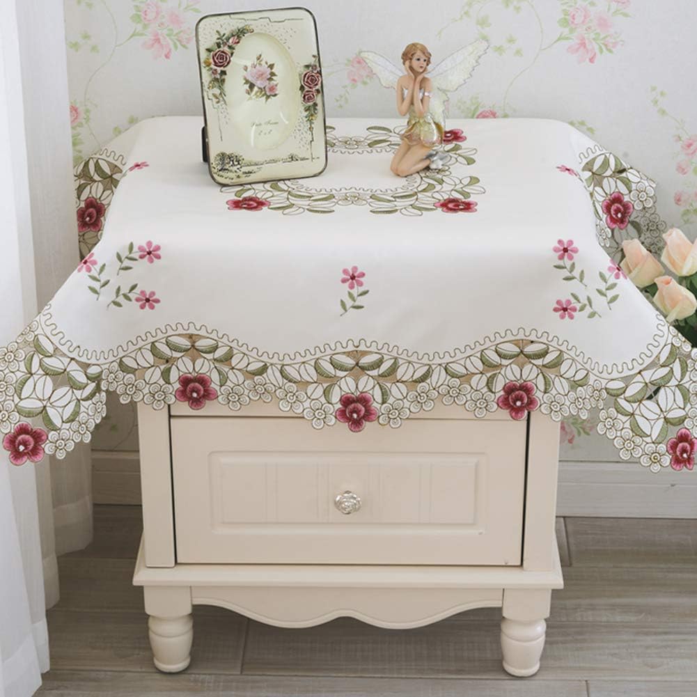 HOLY HOME Mantel navideño 100% poliéster bordado encaje rosa tela pastoral decoración del hogar (rosa, 59 x 86 pulgadas)