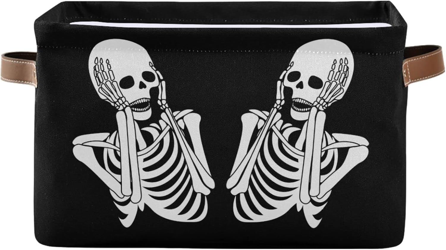 ALAZA Cesta de almacenamiento con diseño de calavera de Halloween, diseño de esqueleto negro para estantes para organizar el armario, estante del