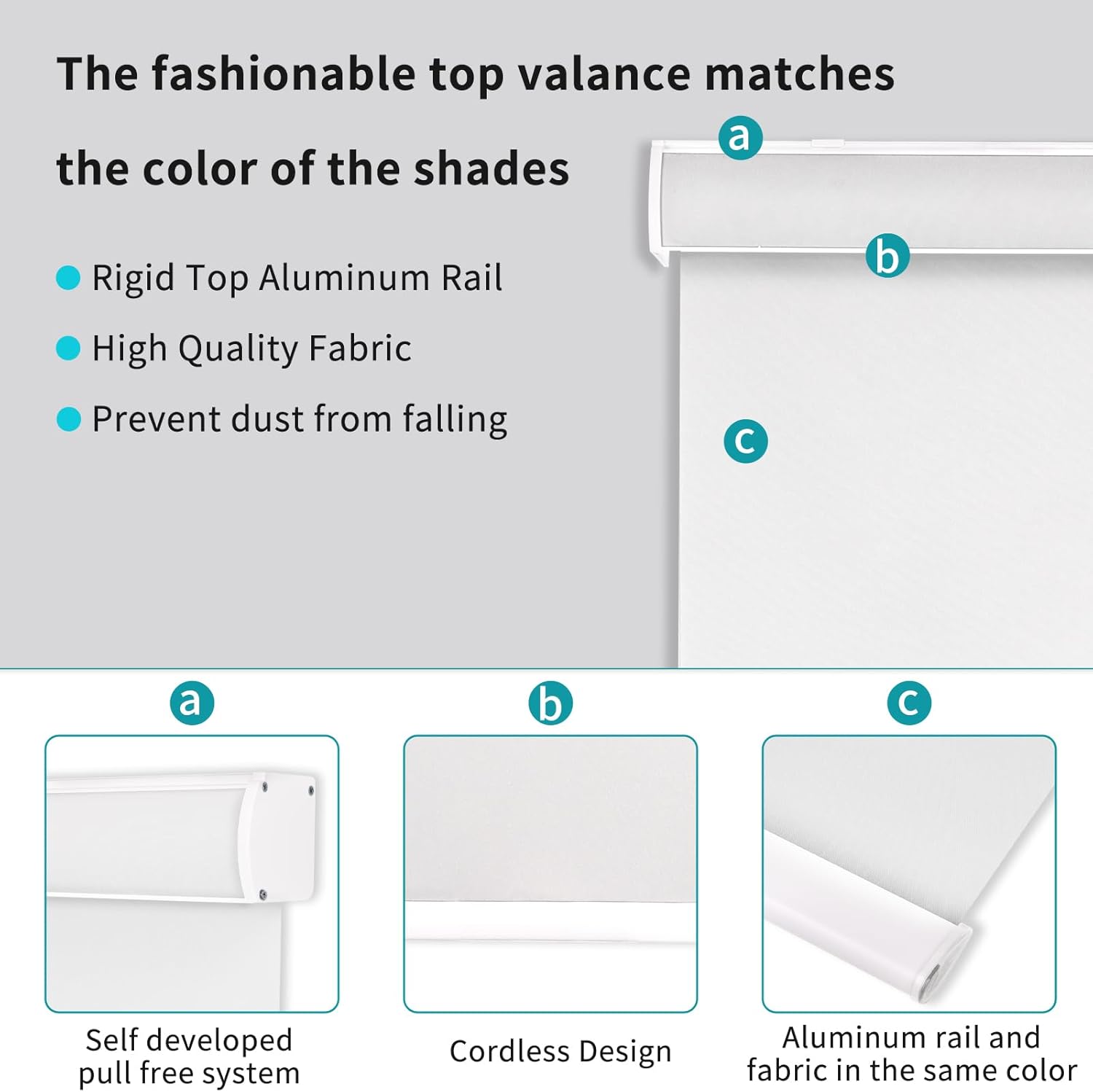 MYshade Persianas enrollables opacas sin cordón, con funda de cenefa, oscurecimiento de habitación para el hogar, oficina, baño, puerta francesa,