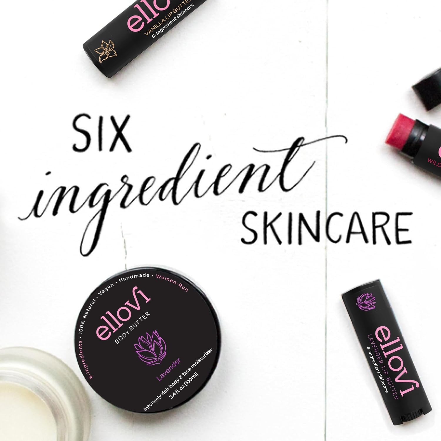 Bálsamo labial de mantequilla labial natural, lavanda, lo suficientemente puro para comer, fabricado con solo 6 ingredientes veganos, cuidado labial