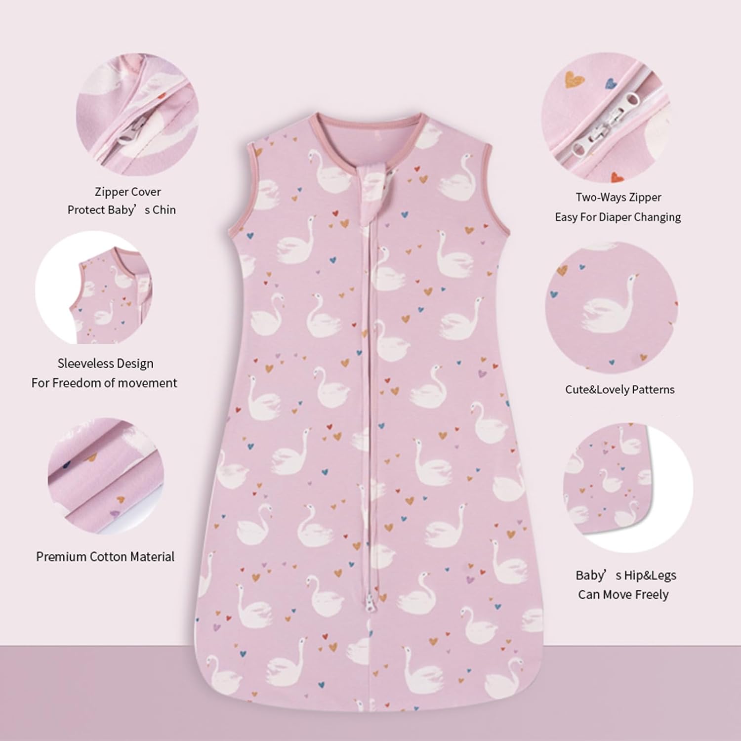 insular Paquete de 2 mantas de algodón para bebé, saco de dormir con cremallera de 2 vías para niños y niñas, unisex