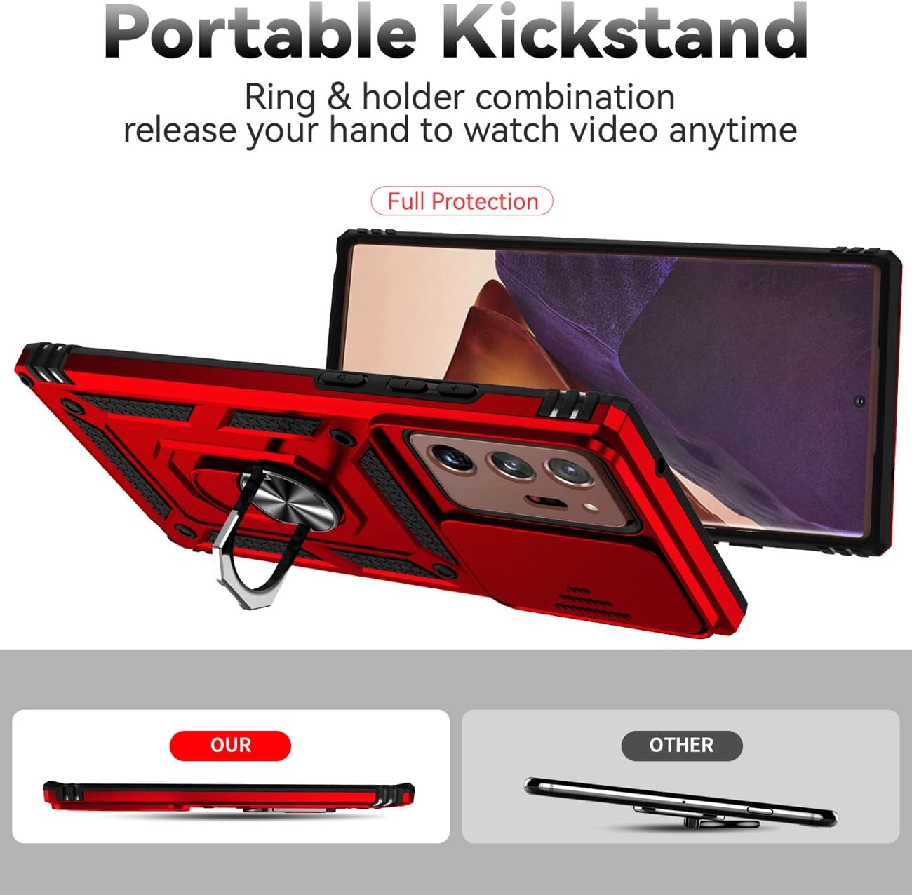 Funda para Galaxy Note 20 UltraSamsung Note 20 Ultra N986U con protector de pantalla de vidrio templado y cubierta para cámara deslizante, anillo