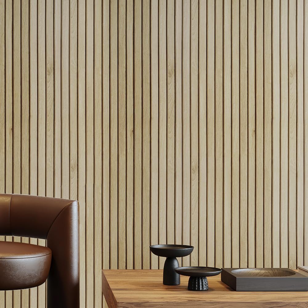 LACHEERY Panel de pared de listones de madera, papel tapiz autoadhesivo de grano de madera gris, papel de contacto de grano de madera gris para