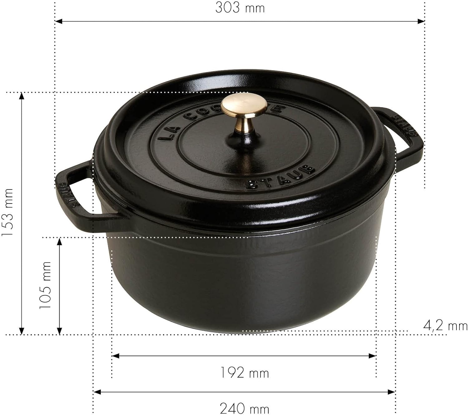 STAUB Cocotte redondo de hierro fundido, 11.0 in, negro