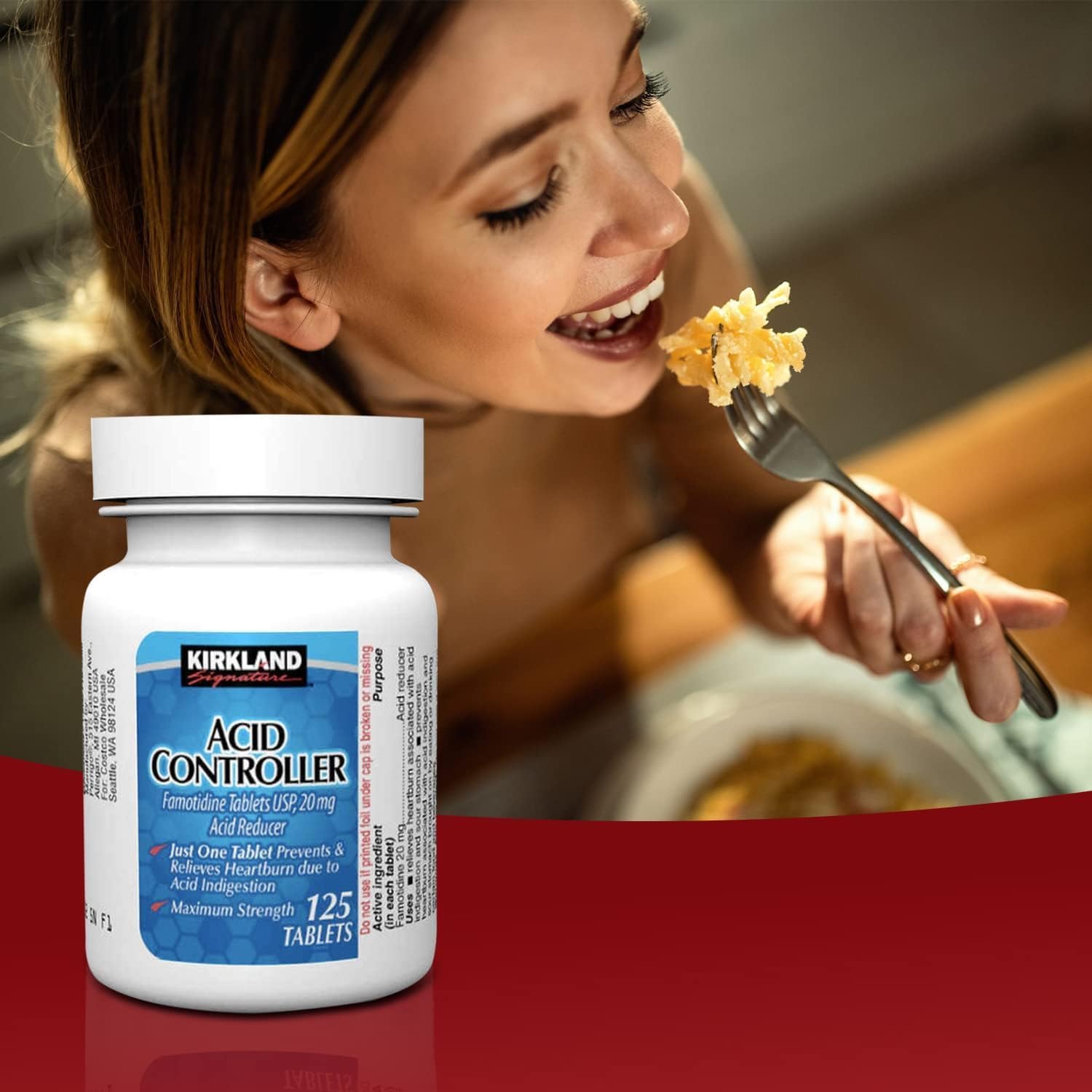 Kirkland Signature – Controlador de ácido de 20 mg, 125 unidades (paquete de 2) con suplementos exclusivos de vitaminas (3itens)