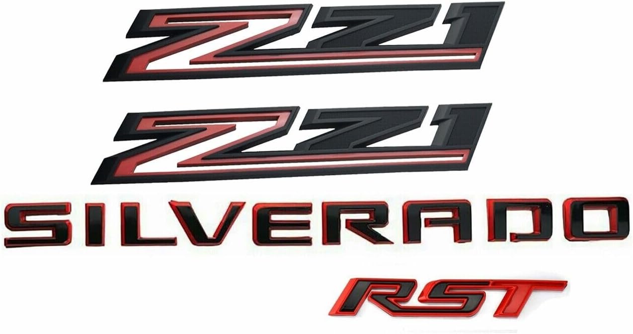 Juego de 4 piezas de placa de identificación para Silverado RST Z71 Tailaget 3D de repuesto para Silverado 1500 2500 3500 HD 2019-2023 (rojo negro)