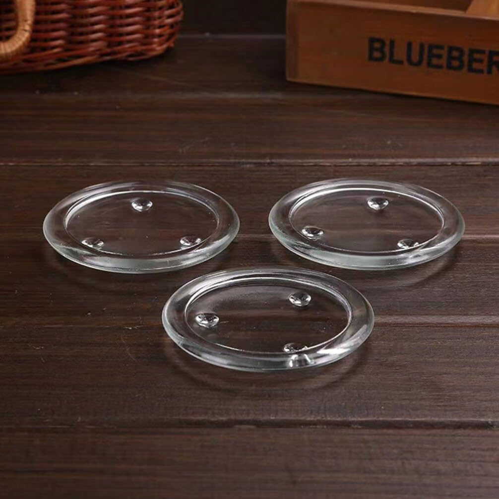 VOSAREA Platos de vela de vidrio transparente, 5 unidades, portavelas, portavelas, pequeñas bandejas redondas para velas, soportes de vela de pilar