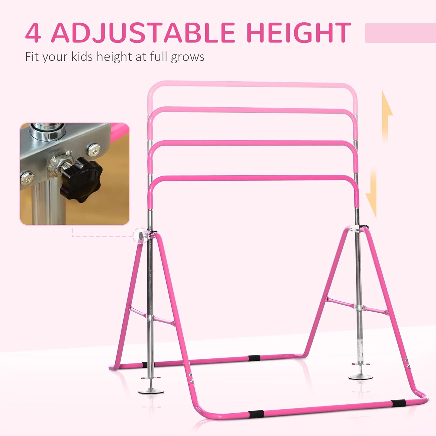Qaba Barra de gimnasia plegable para niños con absorción de golpes, barra horizontal de gimnasia ajustable, barra de gimnasia para uso doméstico,