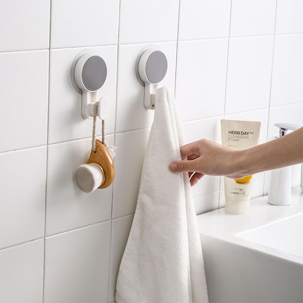 Cetomo Gancho de plástico para montar en la pared, fácil de instalar, para ducha, puf, cepillo, paraguas, llaves, utensilios de cocina, baño,
