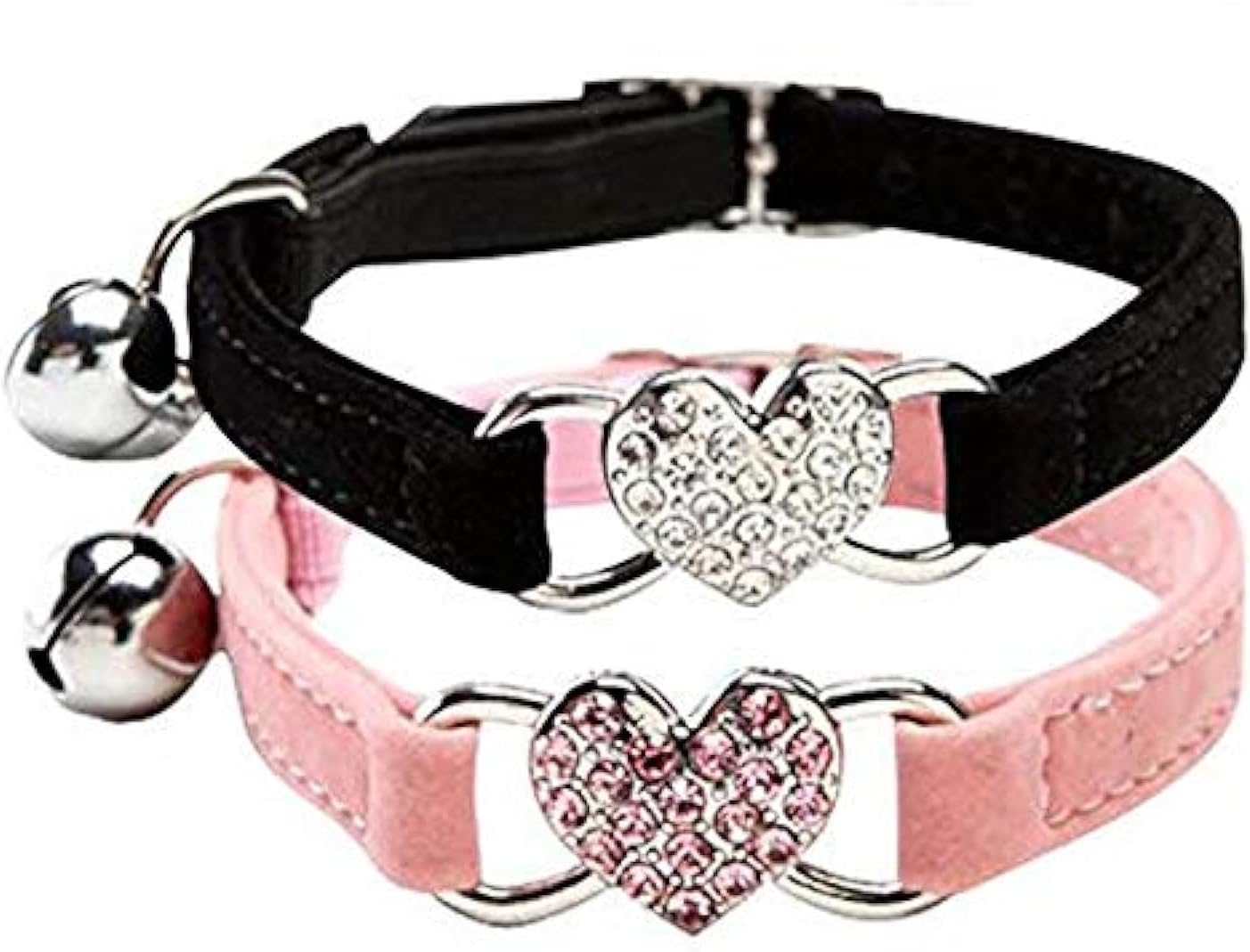 chukchi corazón Bling collar de gato con cinturón de seguridad y campana 811pulgadas, xs, Negro y rosado