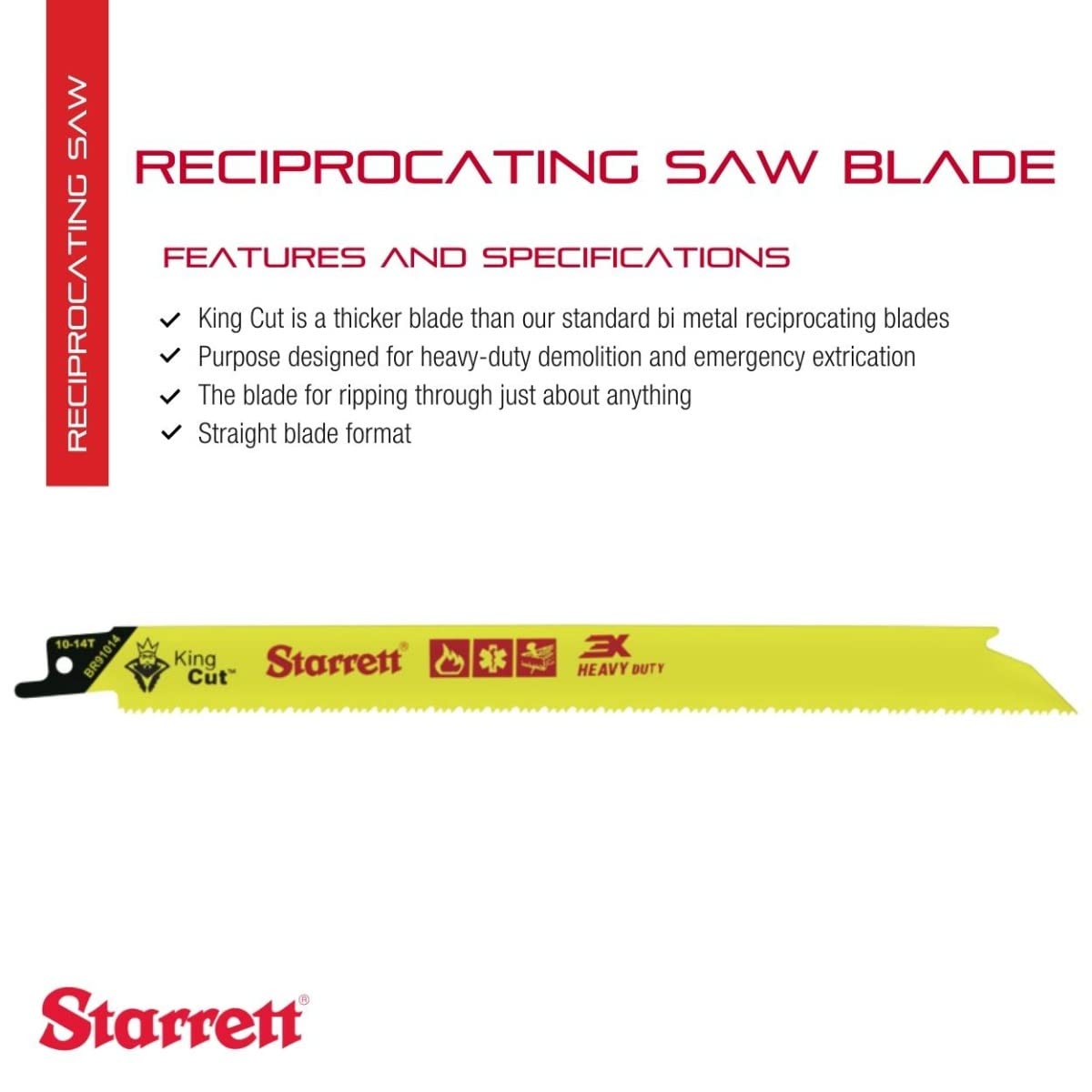 Starrett Bimetálica – Hoja de sierra recíproca de rescate y demolición de incendios de corte King  9 pulgadas de largo x 34 pulgadas de ancho x 0.50