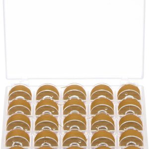 Juego de hilos de bobina preenrollados tamaños estándar con caja de 25 compartimentos para bordar y máquina de coser, cobre Juego de hilos de bobina preenrollados tamaños estándar con caja de 25 compartimentos para bordar y máquina de coser, cobre