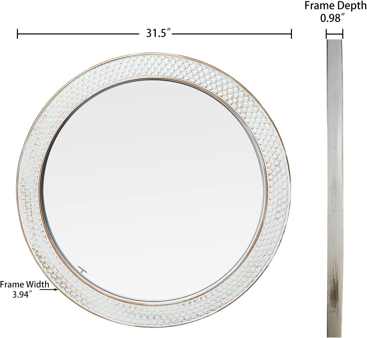 Espejos circulares de 26 pulgadas para pared, espejo redondo de madera grande para sala de estar, dormitorio, tocador, entrada, pasillo, espejo de