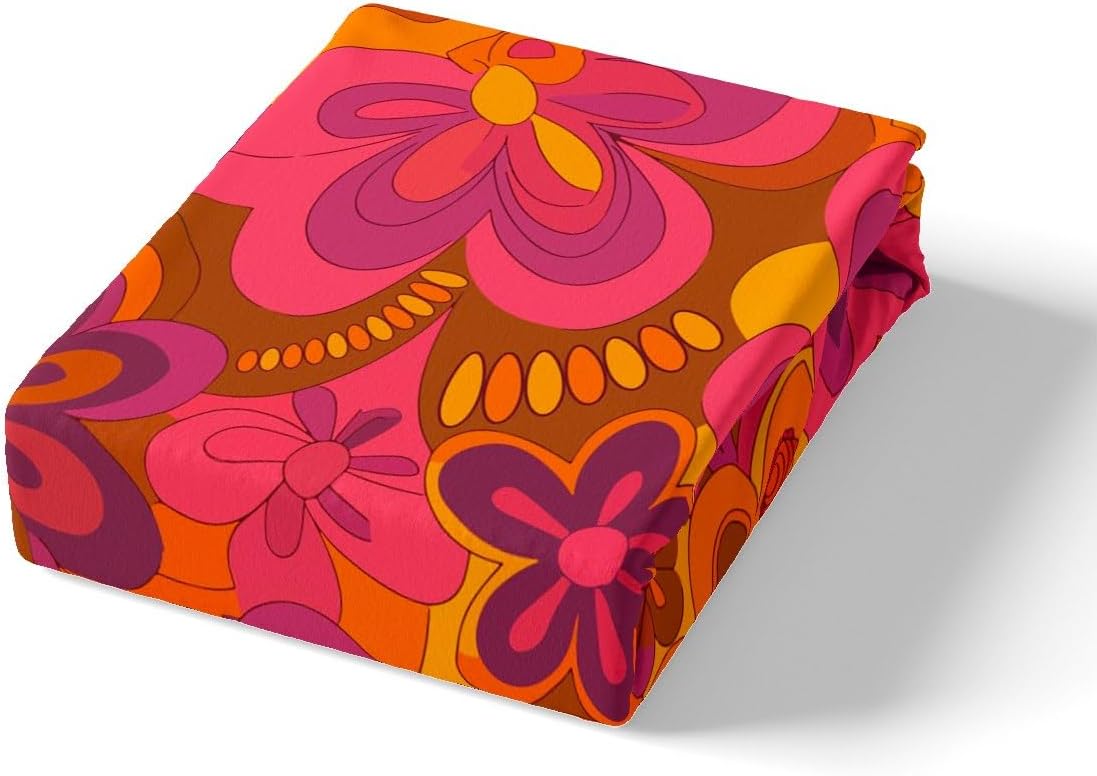 Juego de ropa de cama con estampado floral retro hippie para niños, adolescentes, funda de edredón con estampado floral bohemio vintage de los años