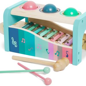 NUKied Juguete musical para juegos educativos, juguetes musicales Montessori de madera para bebés con martillo y xilófono deslizante para niños NUKied Juguete musical para juegos educativos, juguetes musicales Montessori de madera para bebés con martillo y xilófono deslizante para niños