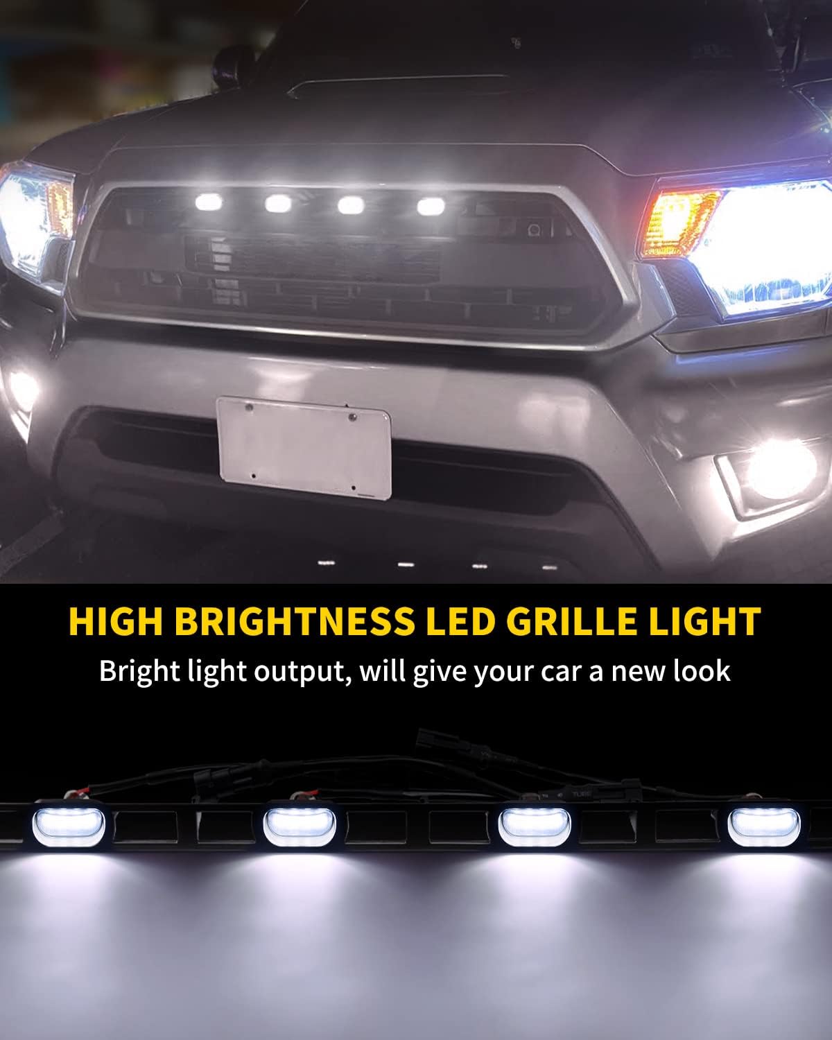 MEALAM Luces LED blancas 4 piezas parrilla delantera Raptor lámparas accesorios de coche con arnés y fusible, compatible con Toyota Tacoma 2012 2013