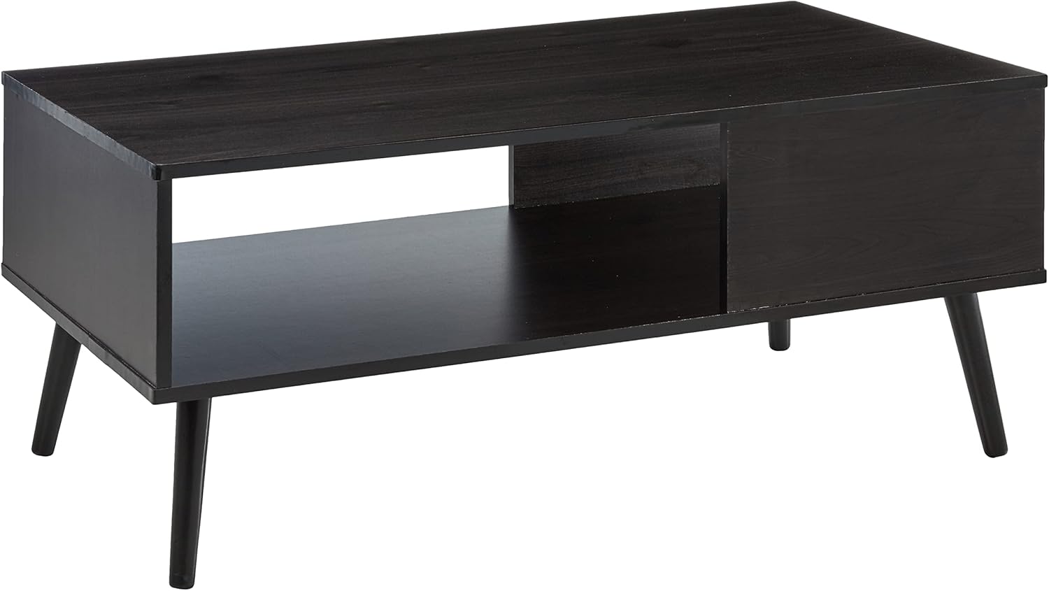 Furinno Claude – Mesa de centro estilo mediados de siglo con patas de madera, color espresso grande sin elevación