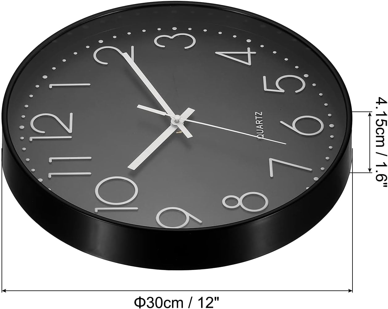 PATIKIL Reloj de pared de 12 pulgadas, funciona con pilas, silencioso, sin tictac, para decoración de oficina, dormitorio, color negro