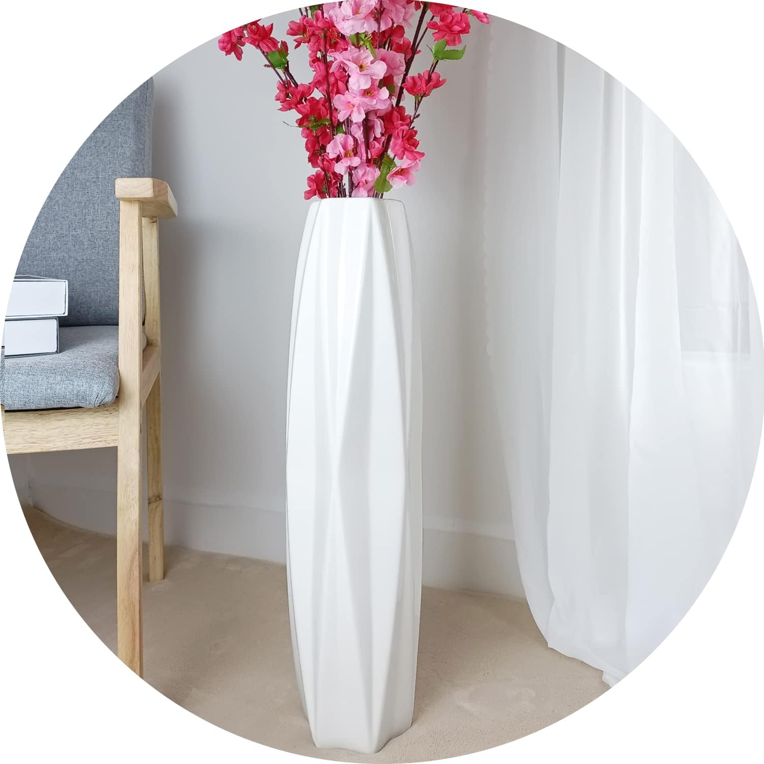 Jarrón grande de cerámica de 24 pulgadas de alto, jarrones blancos altos y modernos para oficina, hogar, granja, decoración de sala de estar, diseño