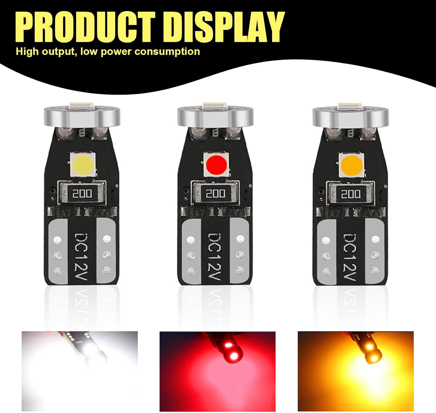 ZKFAR 10 bombillas LED para automóvil, T10-3030-3SMD de ancho, luces de lectura de 0.9 x 0.3 pulgadas, luces de matrícula, luces de automóvil