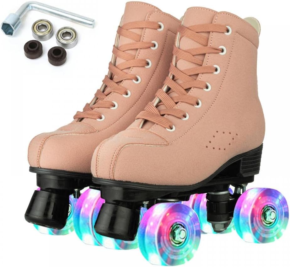 Comeon Patines clásicos para mujer, unisex, de caña alta, de 4 ruedas, patines de doble fila para niños y niñas