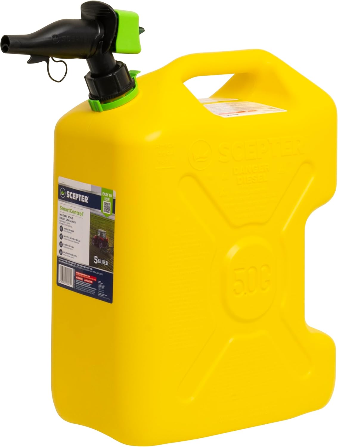 Scepter SmartControl – Jarra de plástico de 5 galones y 18.9 litros con boquilla de flujo controlable, color amarillo