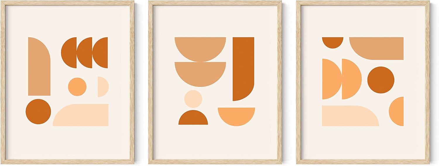 HAUS AND HUES Arte de pared enmarcado bohemio, juego de 3 arte moderno de mediados de siglo, decoración de pared de terracota, arte de pared naranja
