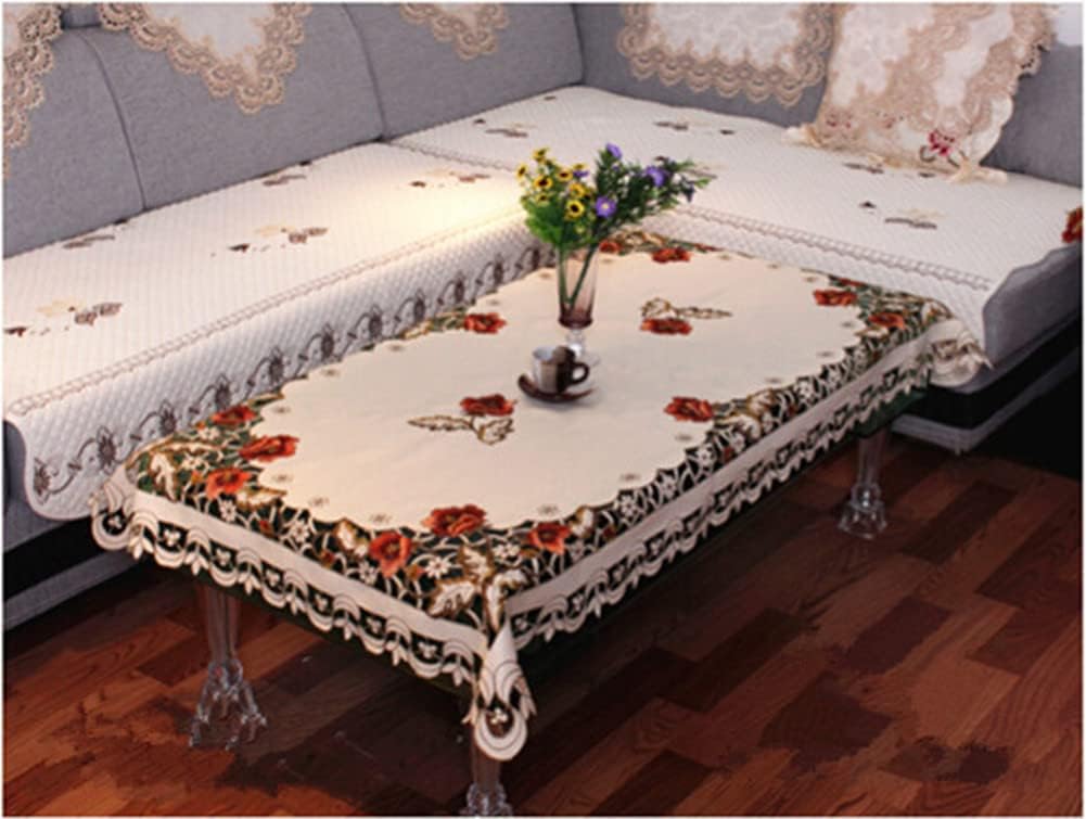 Judy Dre am Mantel bordado floral de rosas marrones, camino de mesa de café rústico de trabajo de corte, mantel de mesa beige con flores lavables,