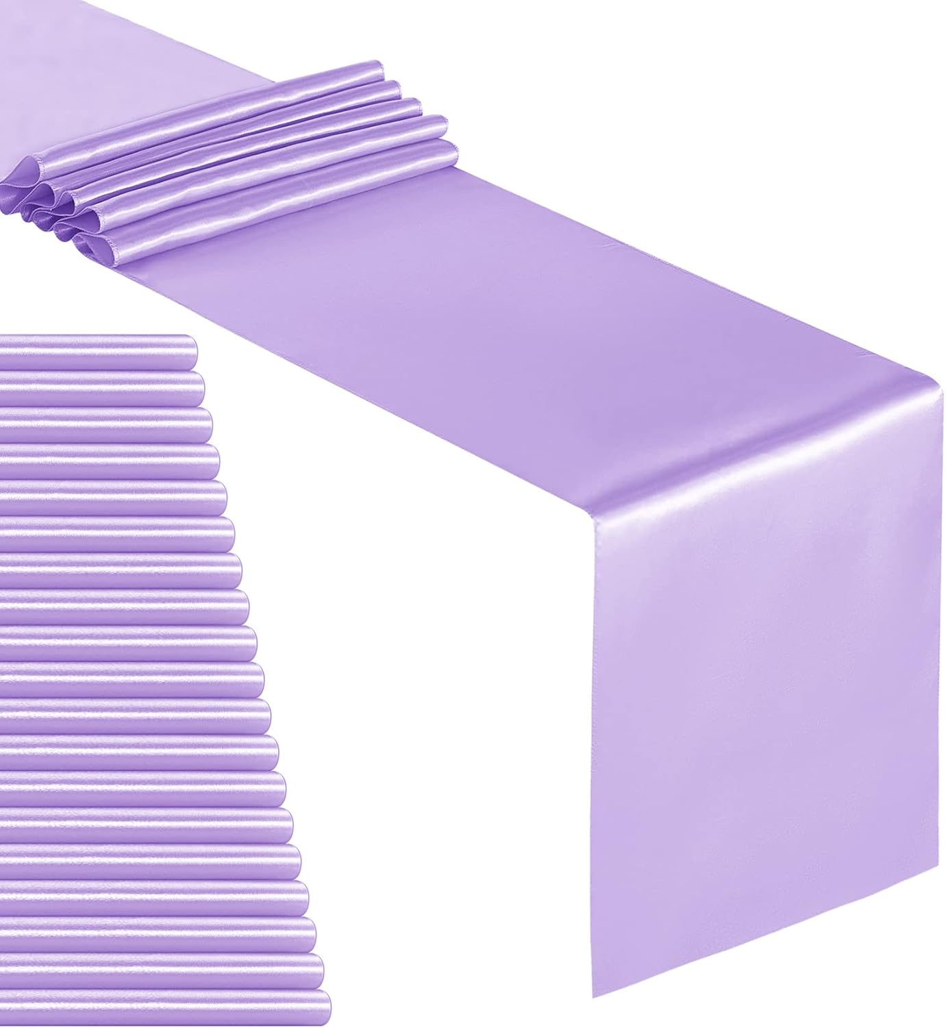YUHX Paquete de 20 caminos de mesa satinados de 12 x 108 pulgadas de largo, color lavanda para bodas, fiestas de cumpleaños, decoraciones de