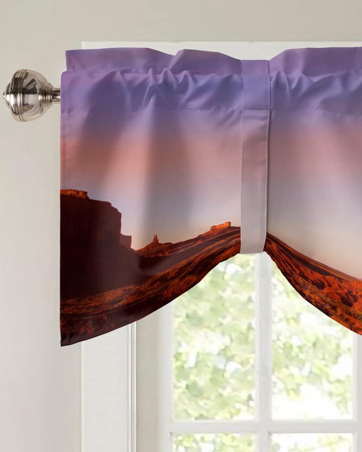 Valances for Windows, Desert Dreamy Sunset Sundown Sky Natural Sand Building Landscape Tie Up Valance Curtains Light Filtering Adjustable Window