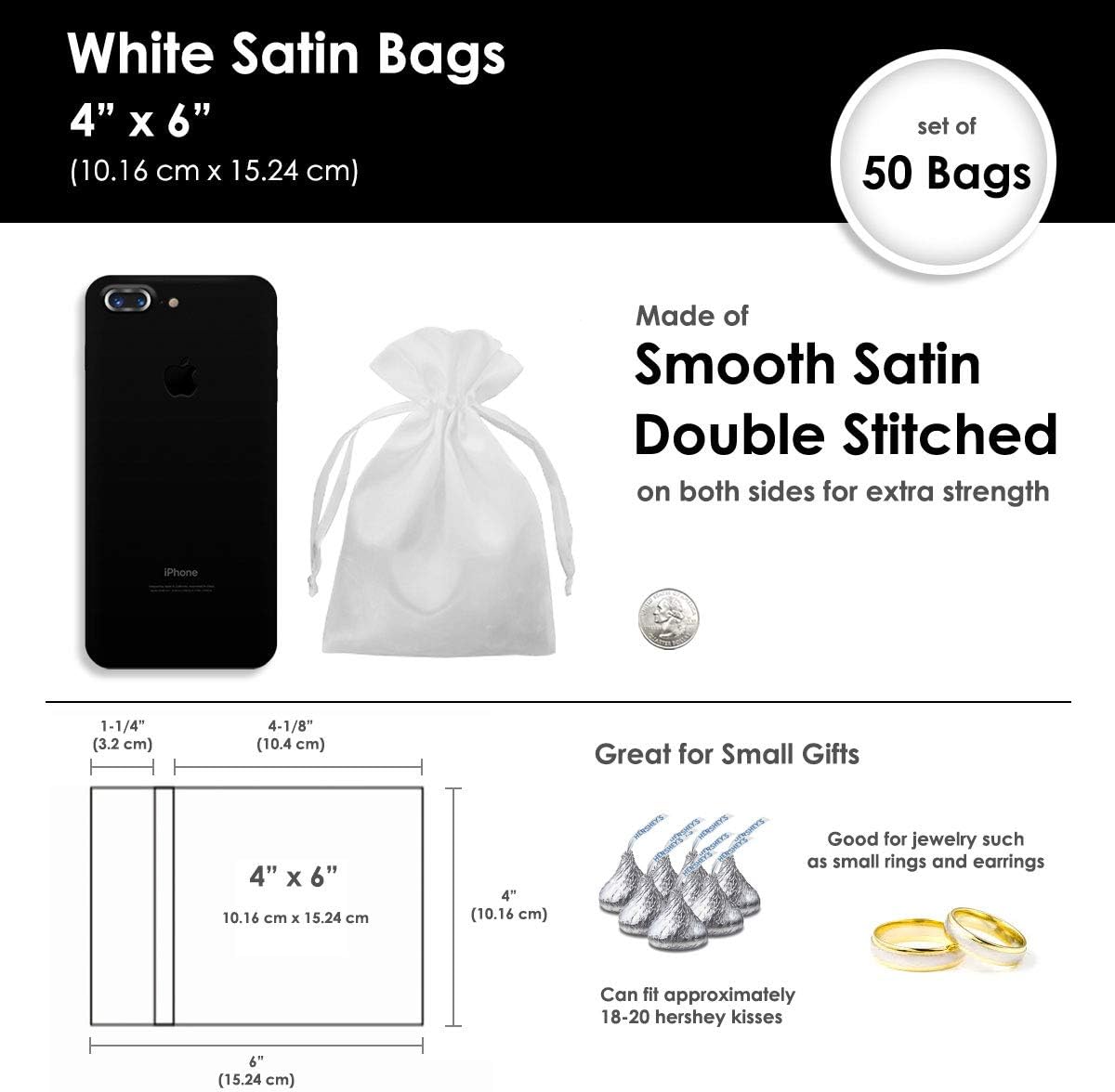 Bolsas de regalo de satén Knitial, bolsas de joyería, bolsas de regalo de boda con cordón,para baby shower, bolsas de regalo de Navidad, 50 por