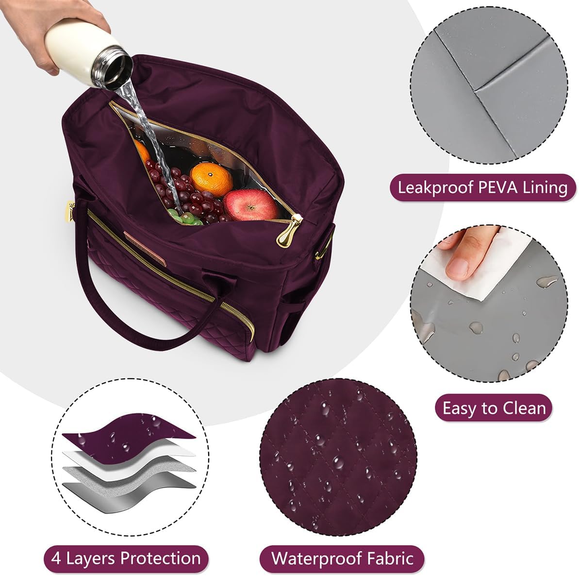MIYCOO – Lonchera para mujer, a prueba de fugas, con aislamiento, grande, con 2 compresas frías, color morado