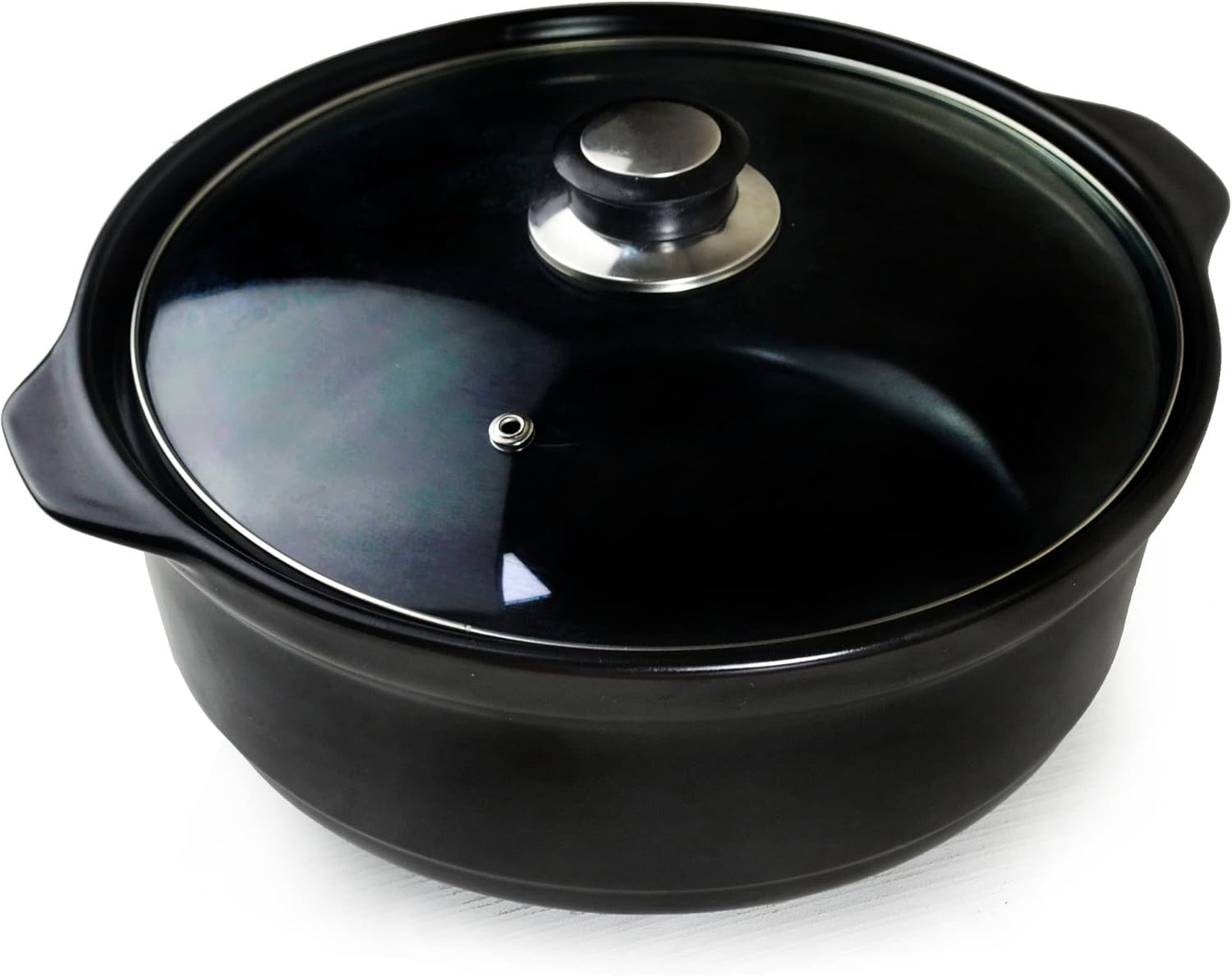 Cacerola con tapa de 3 cuartos de galón grande de cerámica profunda tapa de vidrio transparente doble asas para el hogar cocina