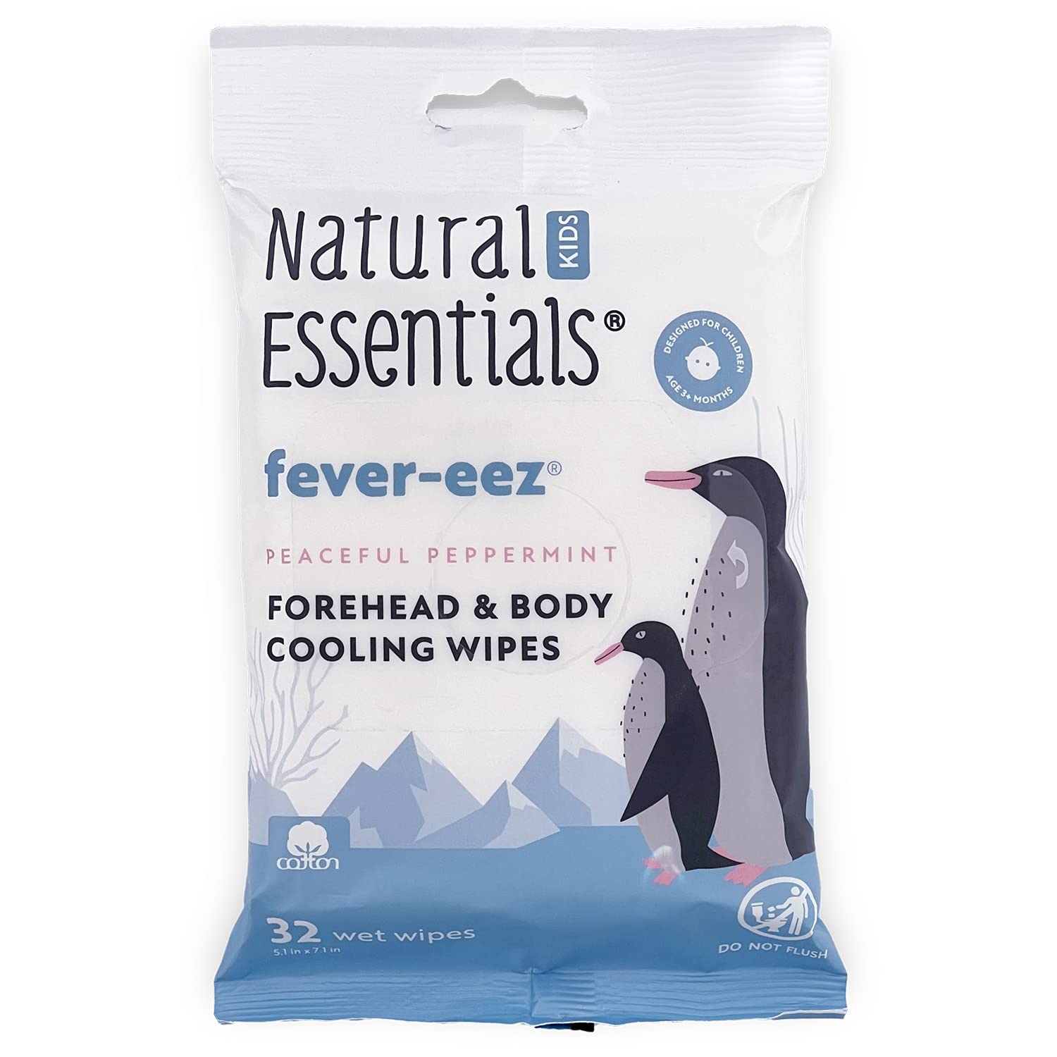 Natural Essentials Fever-eez – Alivio de la fiebre del bebé para niños, toallitas calmantes para la frente y el cuerpo para bebés, proporcionan una