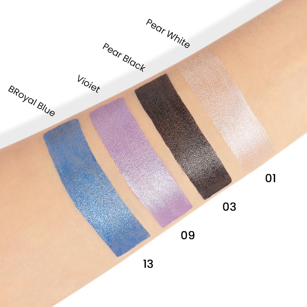 Kaely Juego de 4 sombras de ojos color crema para ojos, blanco perla, negro, Vioiet, morado, azul rey, iluminador de ojos, maquillaje brillante,