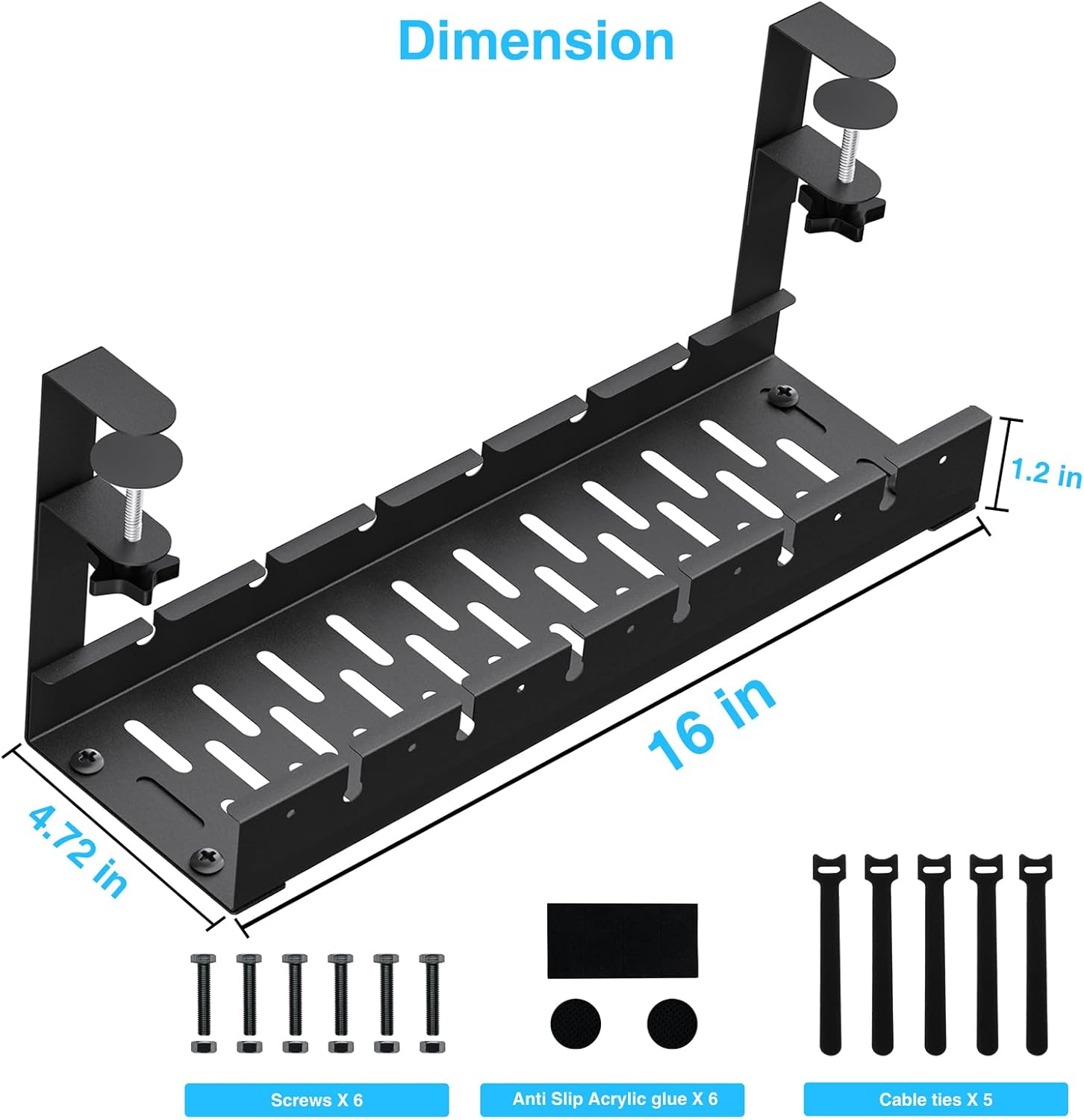 Gestión de cables extensible para debajo del escritorio, bandeja de gestión de cables de metal (paquete de 1)