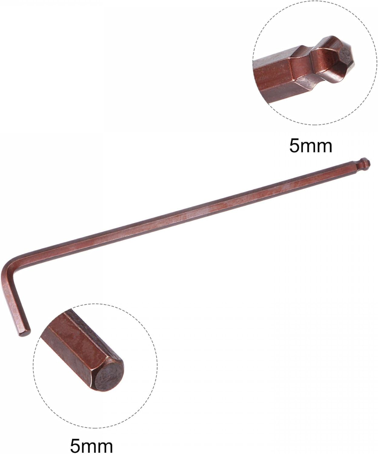 uxcell Llave hexagonal de extremo de bola de 0.197 in, herramienta de reparación de acero S2 con brazo largo en forma de L, métrica 4 piezas