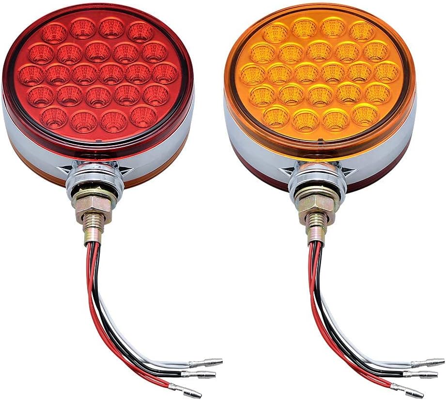 CORP – 2 unidades redondas de 4 pulgadas de doble cara de montaje de un solo perno prisionero 48-LED ámbar rojo guardabarros lateral reflectante luz