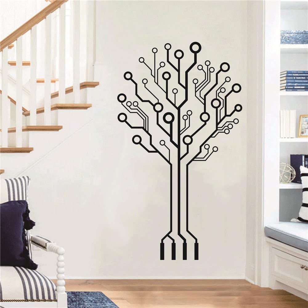 Pegatinas de pared para placa de circuito de tecnología de oficina, software de computadora, árbol de ciencia, decoración de pared, arte extraíble,