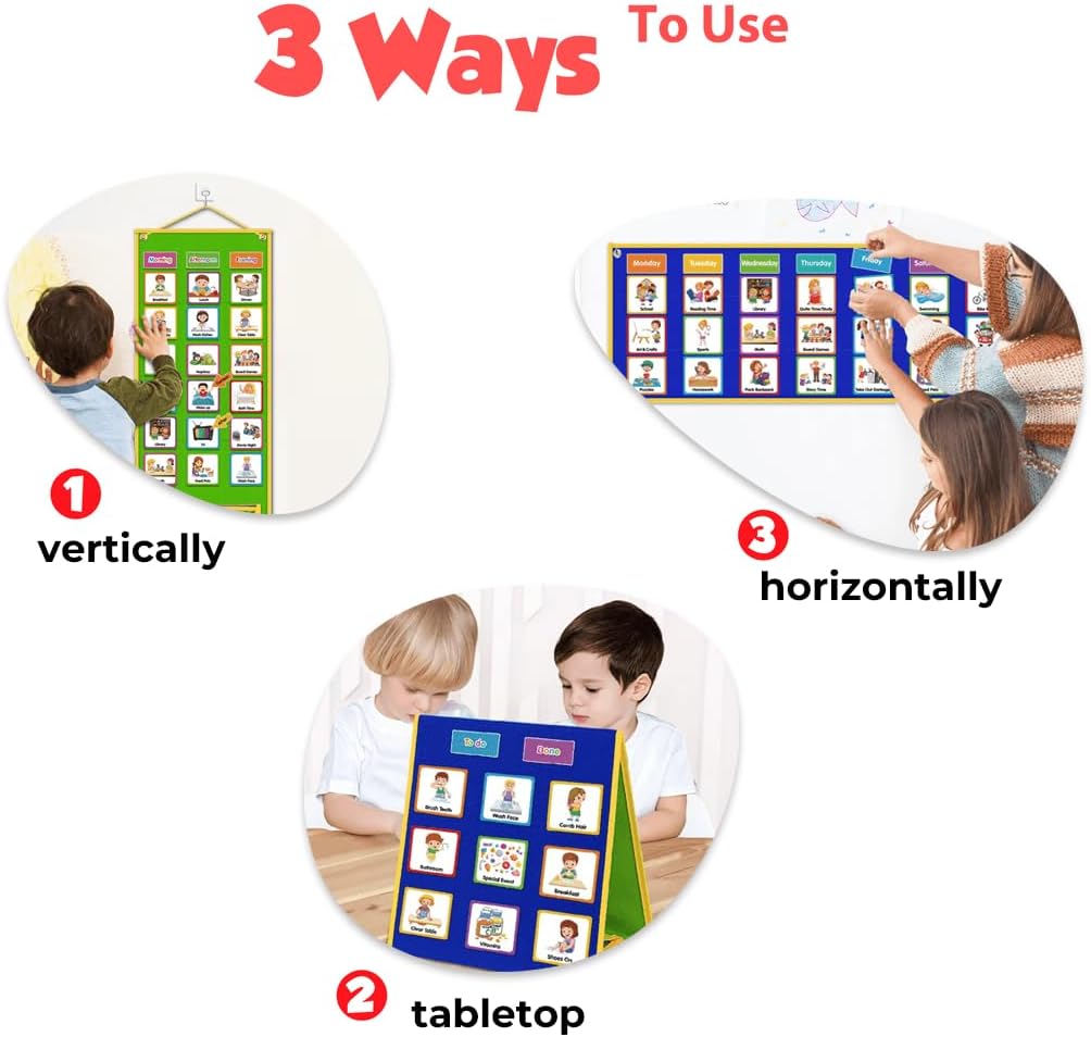 Godery Gran horario visual para niños, tabla de recompensa de tareas domésticas, tabla de rutina para niños pequeños, planificador semanal de doble
