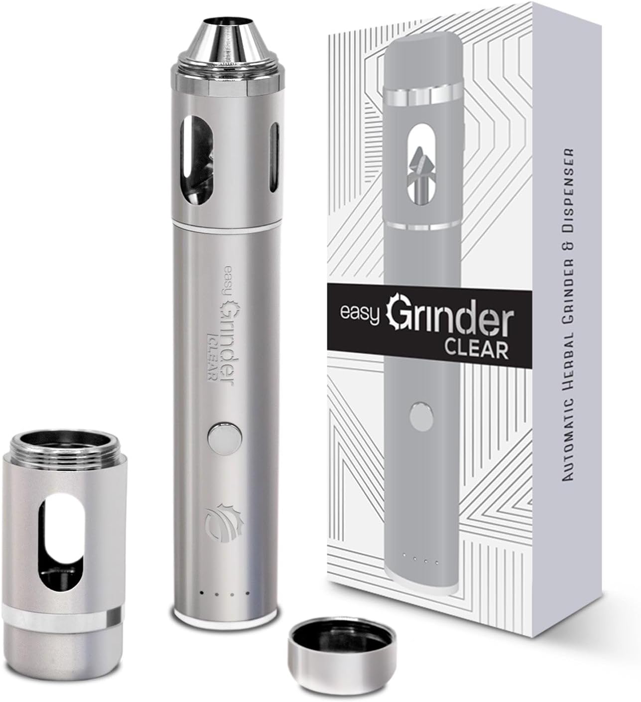 Easy Grinder – Molinillo de café eléctrico de plata de cristal transparente para hierbas, hojas de acero inoxidable