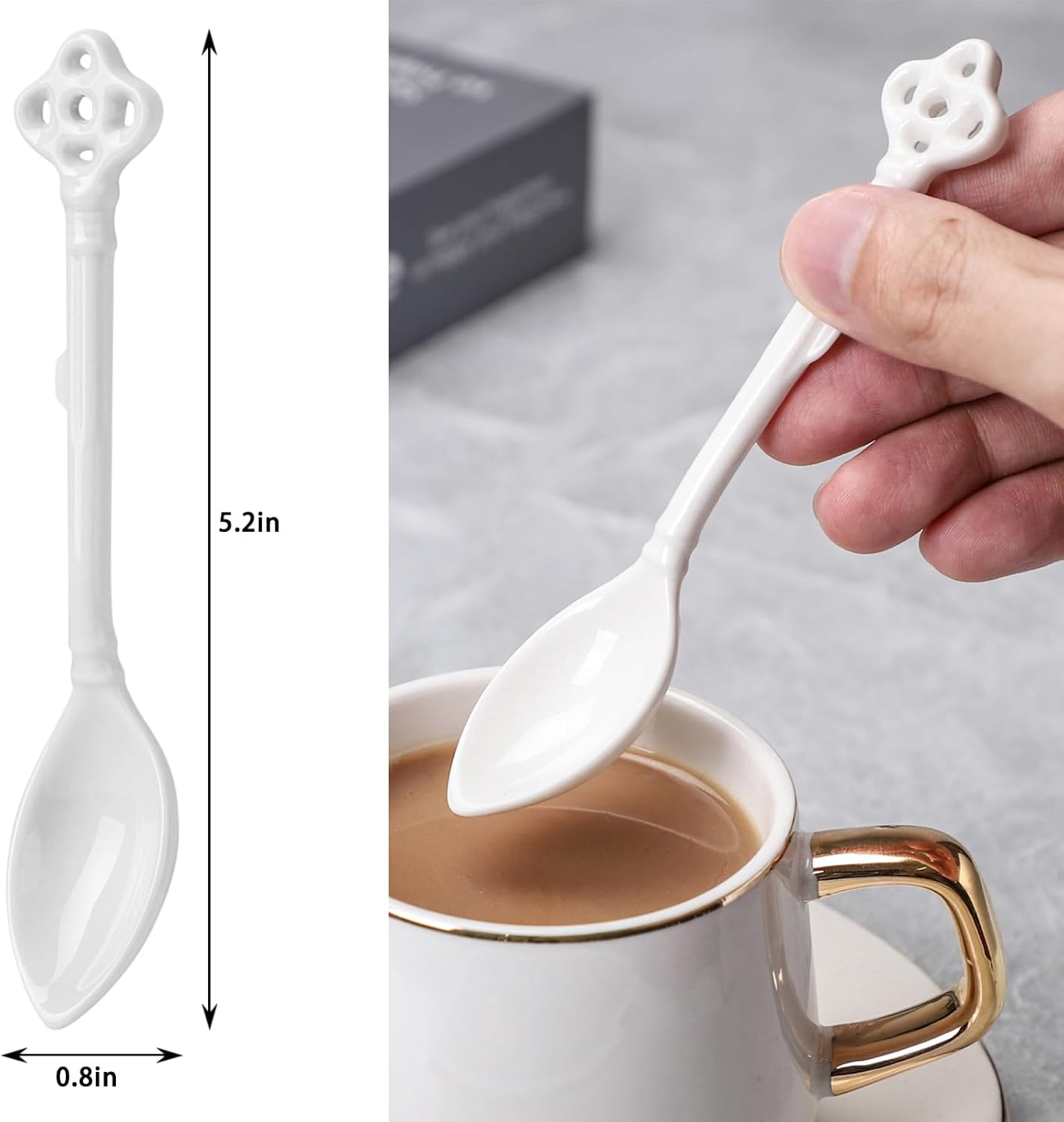 Juego de 12 cucharas de café de cerámica con mango largo, cucharas de café Demitasse de porcelana, cucharas de café pequeñas de porcelana (blanco)