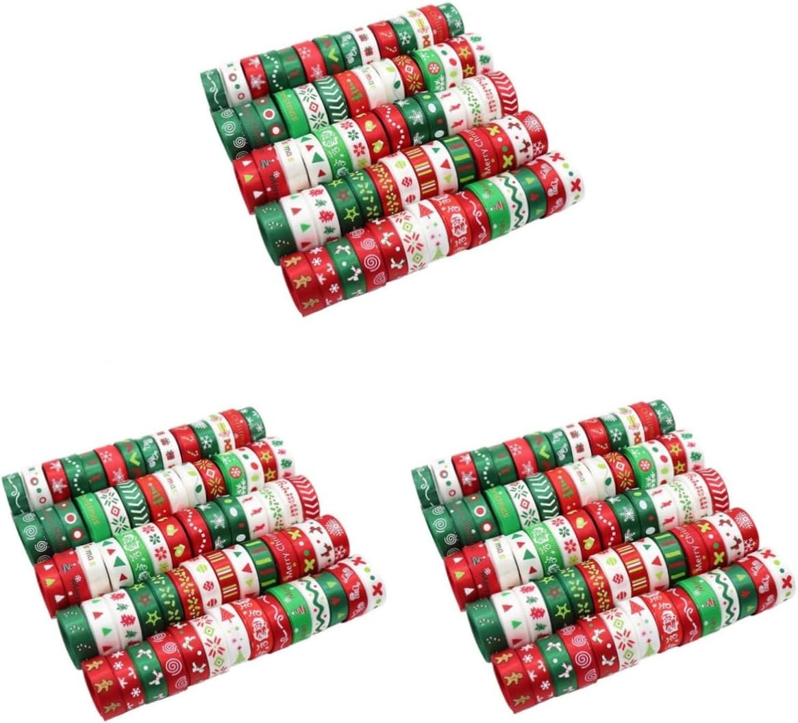 COHEALI 3 Packs Christmas Gift Bows Ribbon Gift Ribbons for Presents Ribbon Tape Holiday Ribbon Wired Present Ribbon Satin Ribbon Ribbons for Crafts