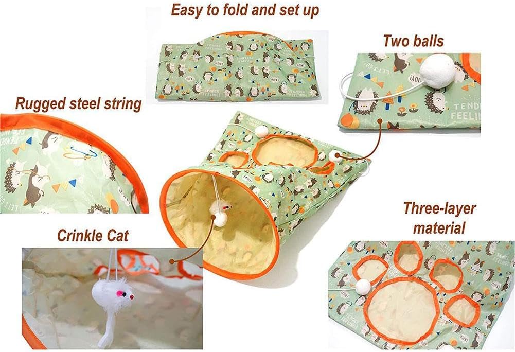 Bolsas de túnel para gatos de interior, túnel de tubo de gato aburrido, juguetes autointeractivos para gatos con bola de felpa, bolsa de taladro