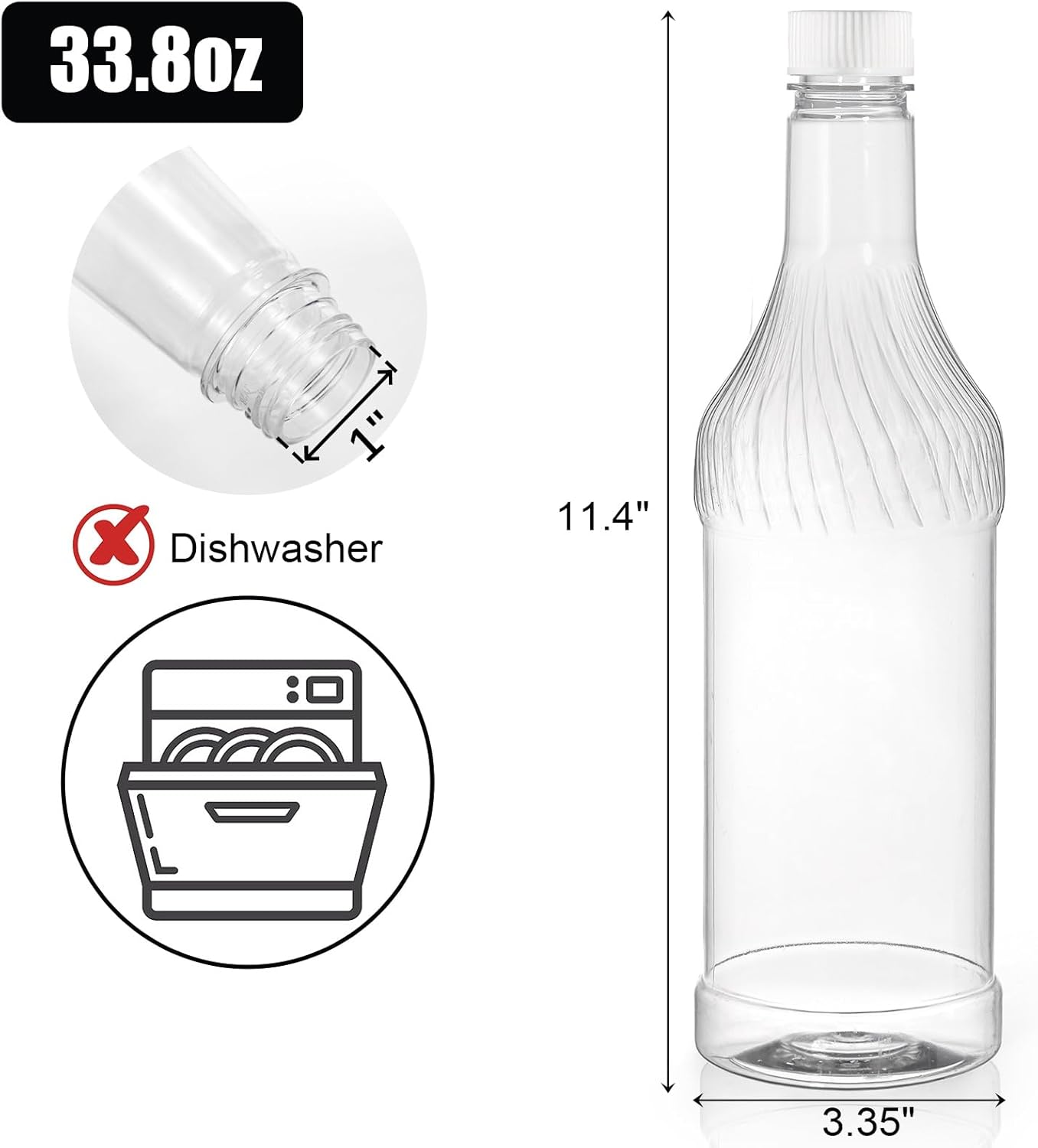 Paquete de 8 botellas de refresco de plástico de 33 onzas con tapas, contenedor de jugo de PET transparente vacío reutilizable de 1 litro, botellas