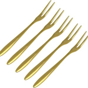 Curqia Tenedores de ensalada pequeños de acero inoxidable, tenedores dorados de 2 dientes para cóctel, aperitivo, fiesta de postres, 5 paquetes Curqia Tenedores de ensalada pequeños de acero inoxidable, tenedores dorados de 2 dientes para cóctel, aperitivo, fiesta de postres, 5 paquetes