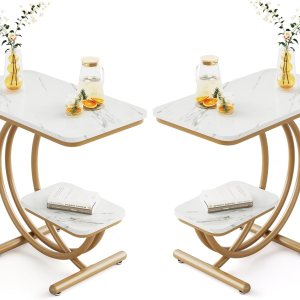Tribesigns Mesa auxiliar moderna con mesa de mármol sintético, mesa auxiliar de 2 niveles con patas de metal en forma de C para sala de estar, Tribesigns Mesa auxiliar moderna con mesa de mármol sintético, mesa auxiliar de 2 niveles con patas de metal en forma de C para sala de estar,