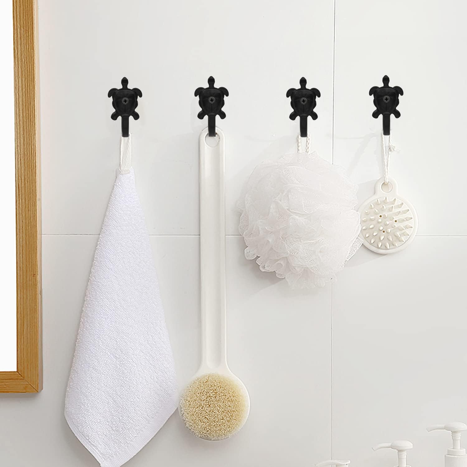 Paquete de 5 ganchos de pared para colgar abrigos, bufandas, bolsos, mochilas, mochilas, decoración del hogar (tortuga negra)